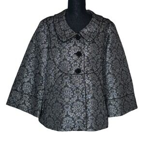Oscar de la Renta Oscar Silver Black Metallic Jacquard Jacket Evening Coat 16